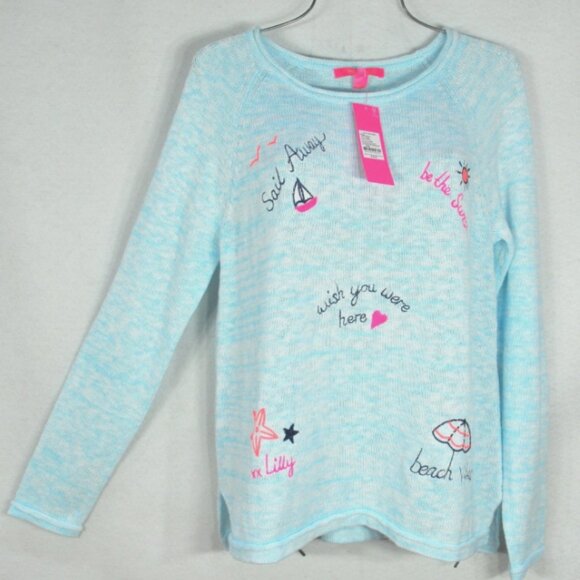 Lilly Pulitzer Women's Danette Sweater M Sailabration Embroidery Blue Top - Picture 8 of 9